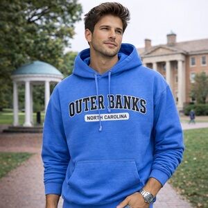 Outer Banks Men’s Hoodie Cozy North Carolina Hooded Sweatshirt Large Blue/Navy